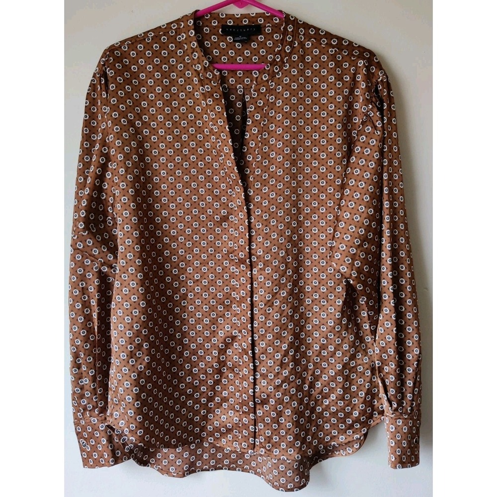 Sanctuary Brown Button Down Shirt with White Floral Pattern